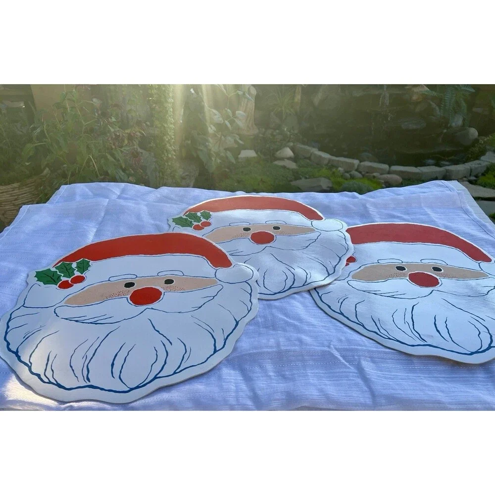 Vintage 1970s Santa Claus Placemats Set of 3 Christmas Retro Holiday